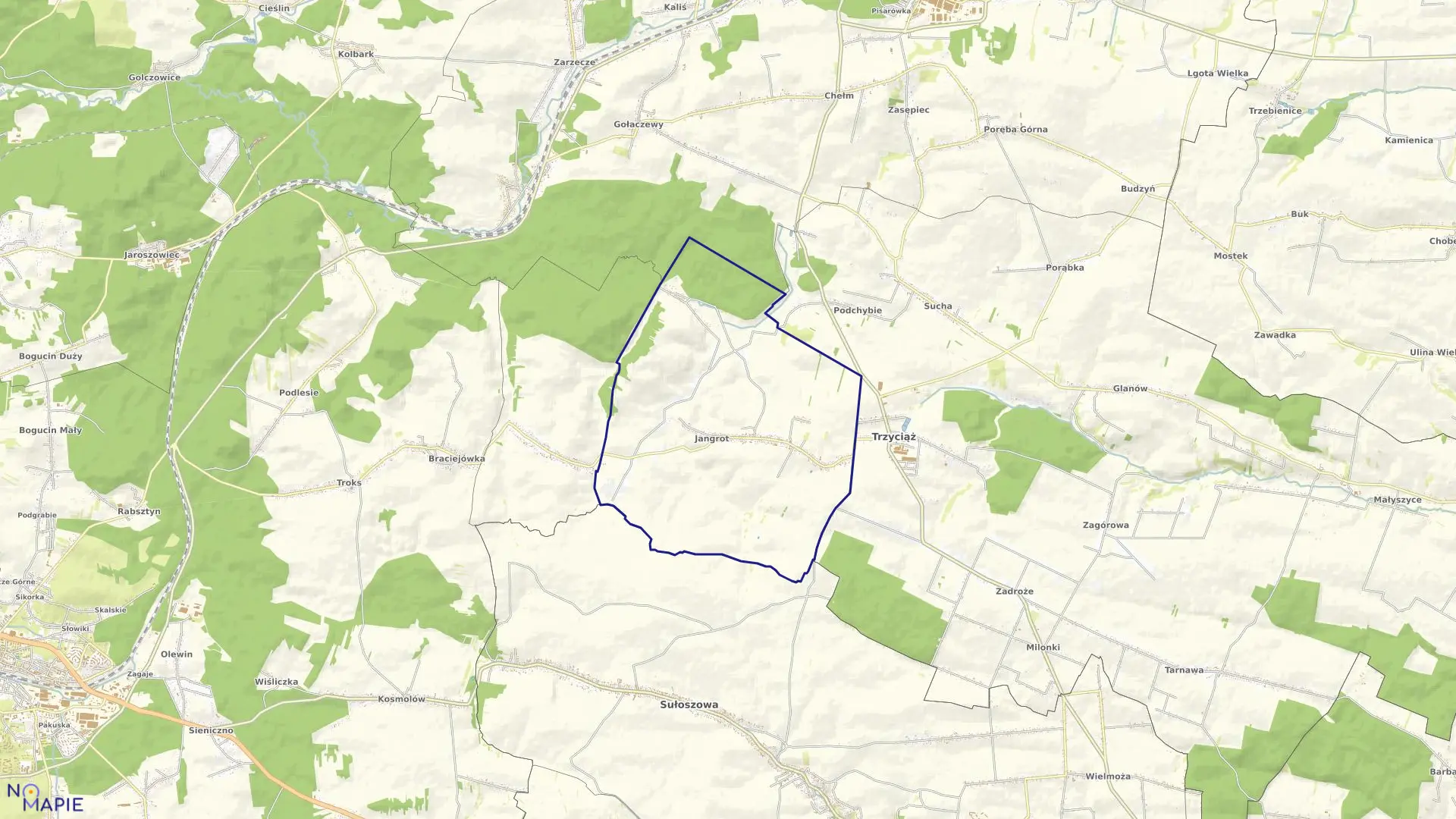 Mapa obrębu Jangrot w gminie Trzyciąż