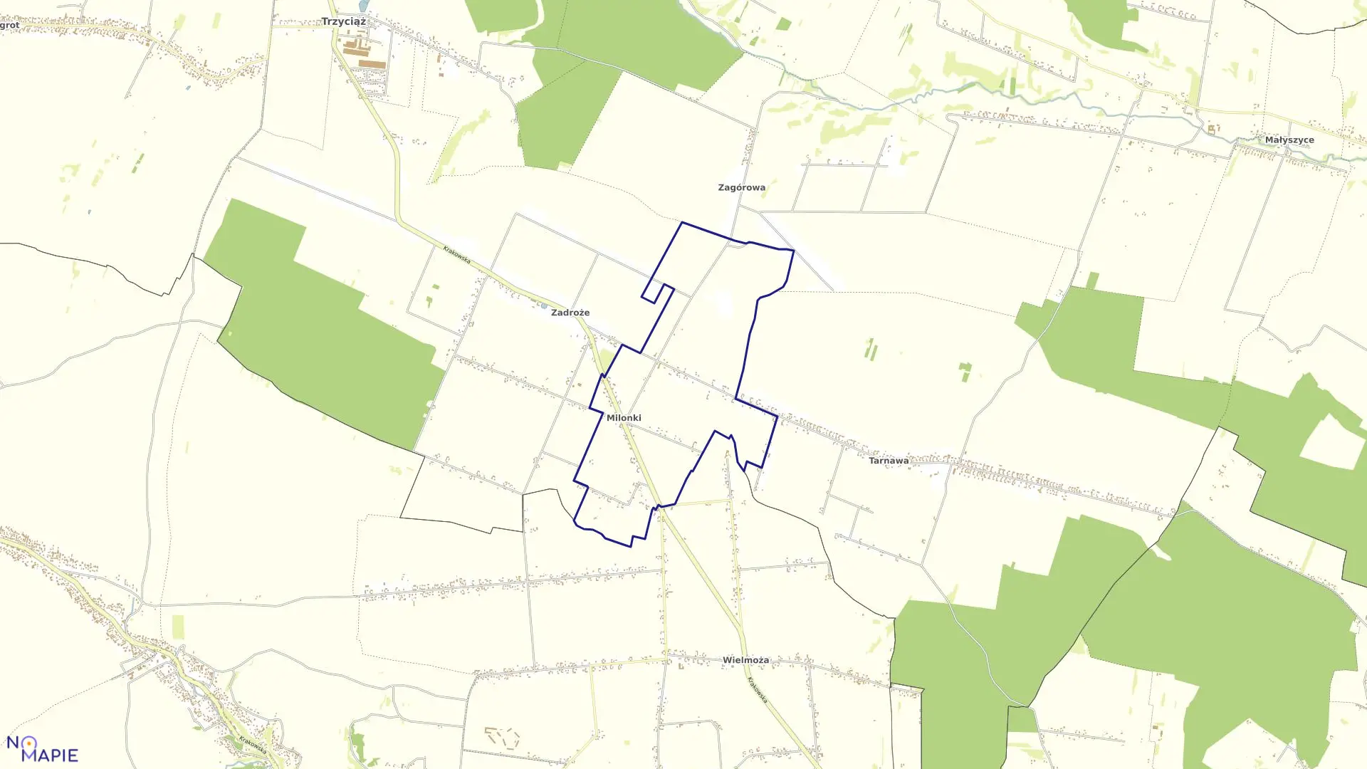Mapa obrębu Milonki w gminie Trzyciąż
