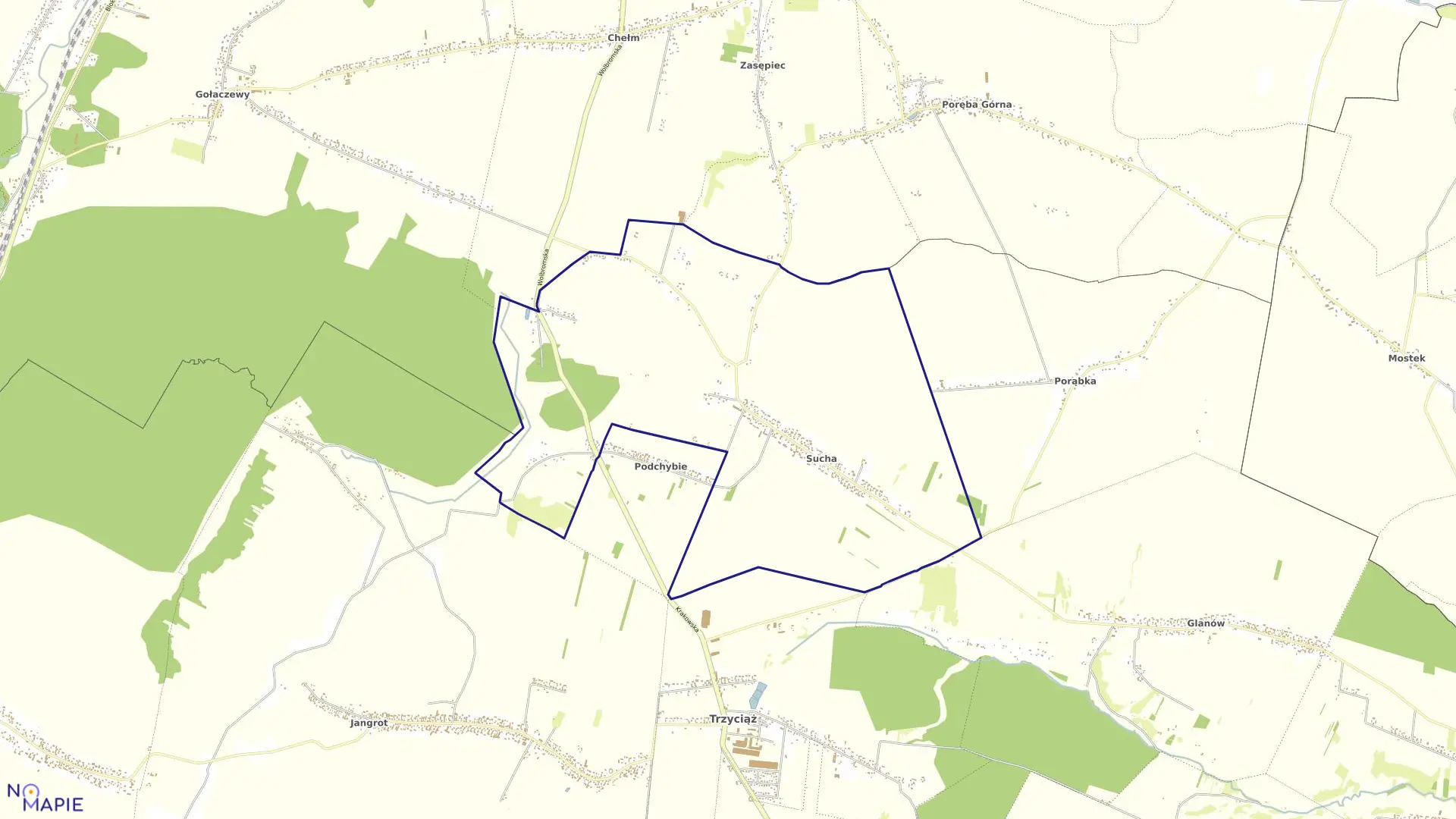 Mapa obrębu Sucha w gminie Trzyciąż