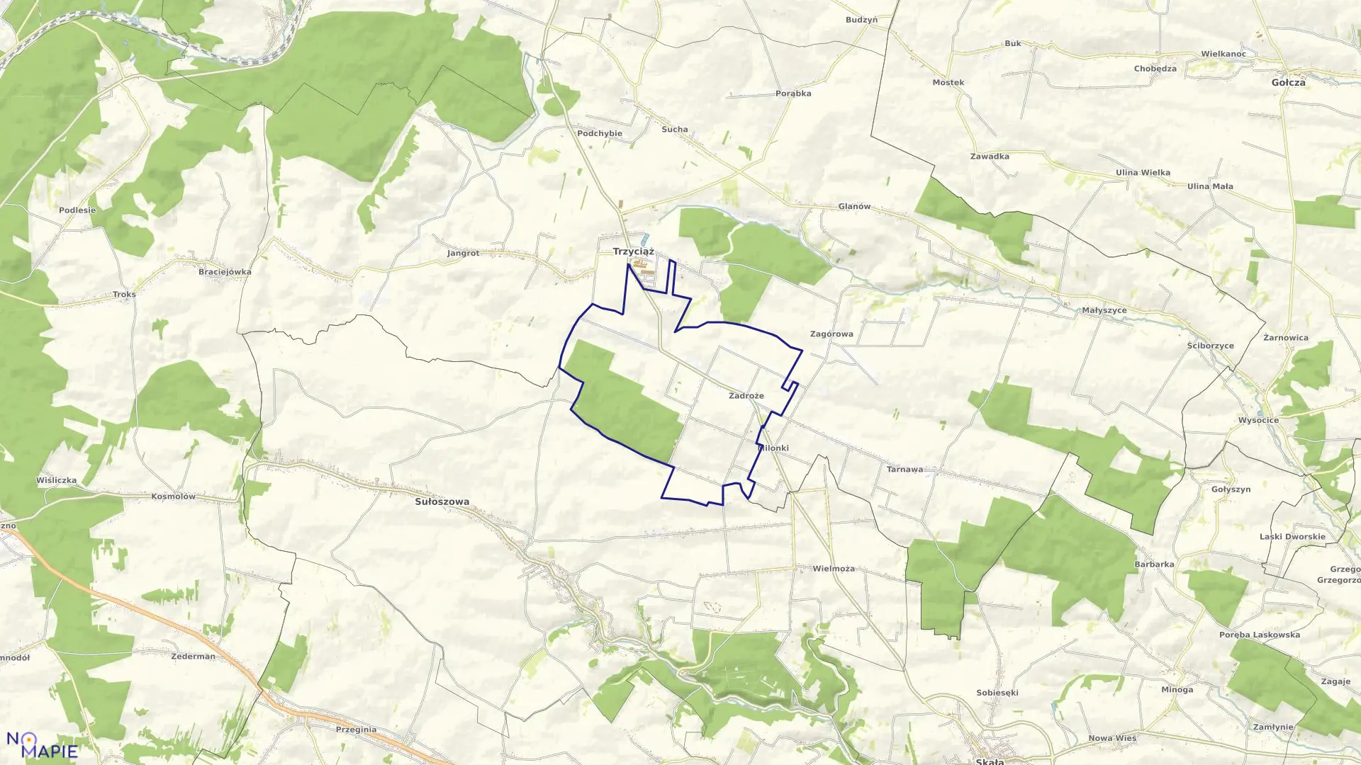 Mapa obrębu Zadroże w gminie Trzyciąż